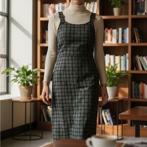 Urban Outfitters Green and Black Check Midi Dress